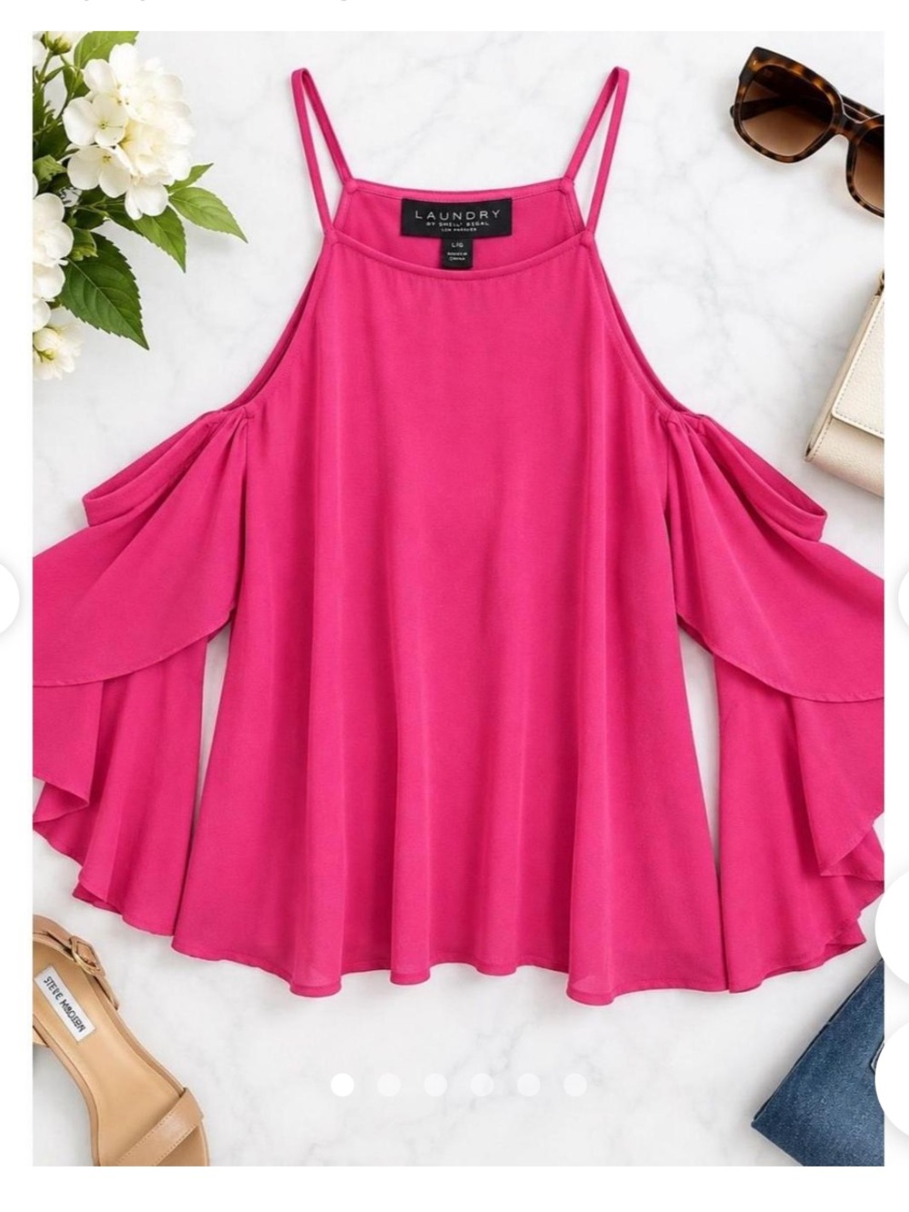 LAUNDRY By Shelli Segal Hot Pink Cold Shoulder Top